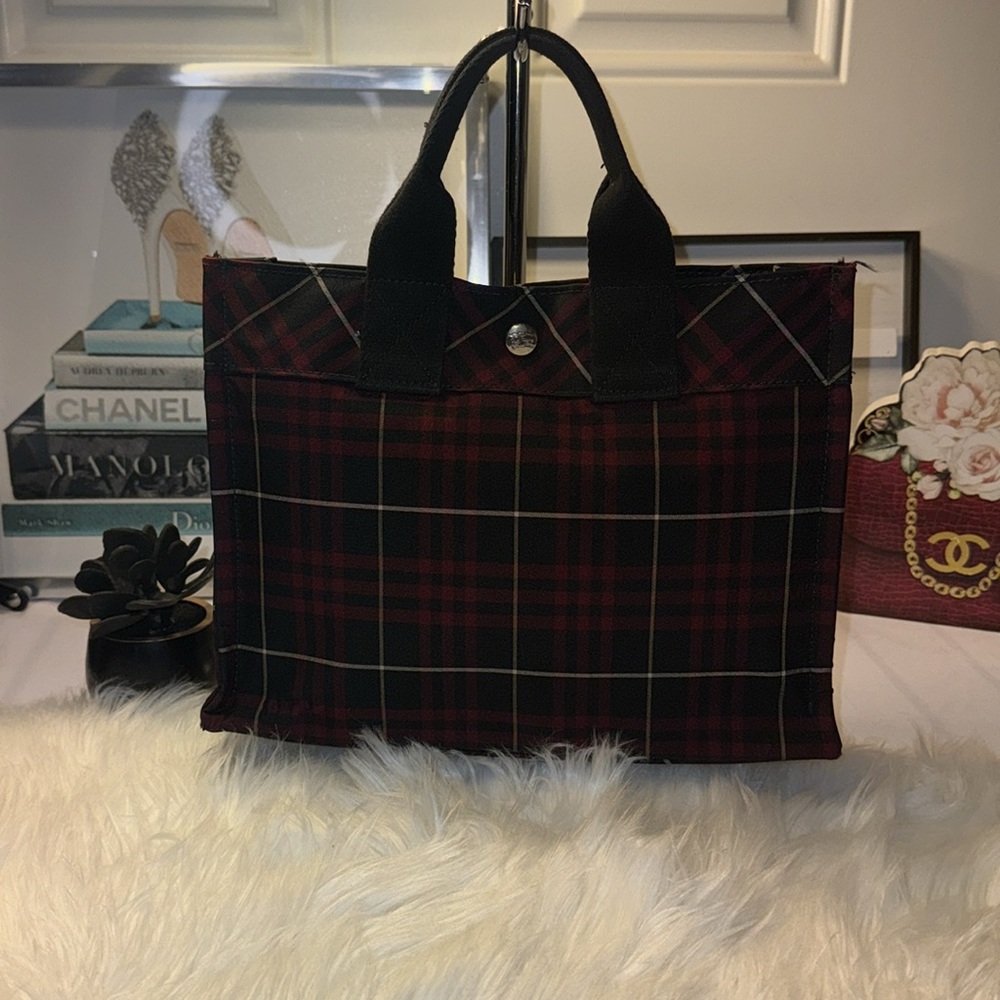 PRE LOVED BURBERRY NOVA CHECK BLUE LABEL HAND BAG NYLON RED AUTH GUC with COA - Picture 3 of 9